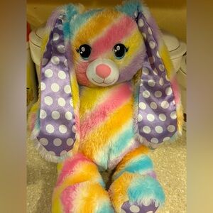 Build-A-Bear Rainbow Striped Bunny with Purple Polka Dot Ears Easter Rabbit
